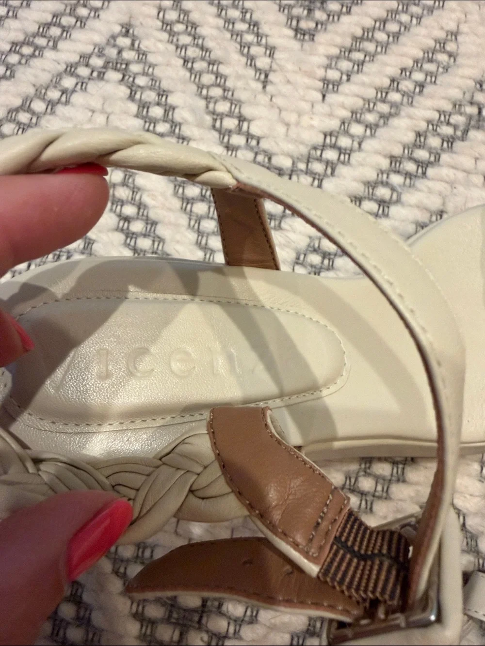 Braided Ankle-Strap Wedge Sandals - Cream.  Brand New, Made in Brazil